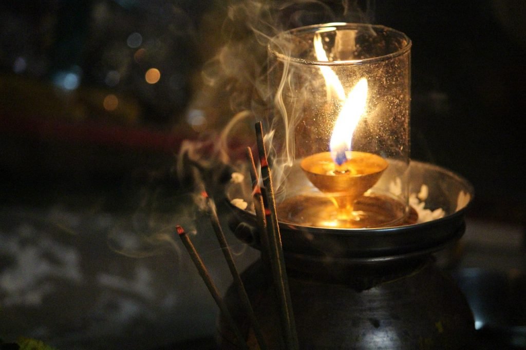 earthen lamp, scented stick, lamp